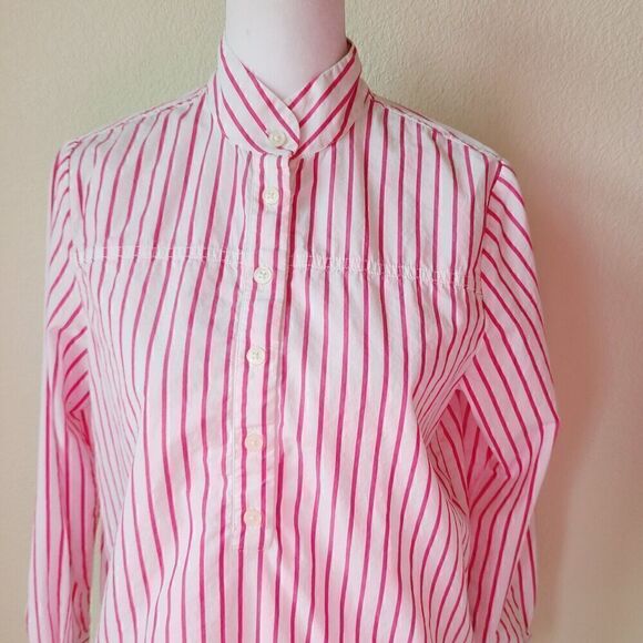 J Crew Popover Shirt Size 00 Pink Striped Button Front Preppy Office Career - Picture 4 of 8